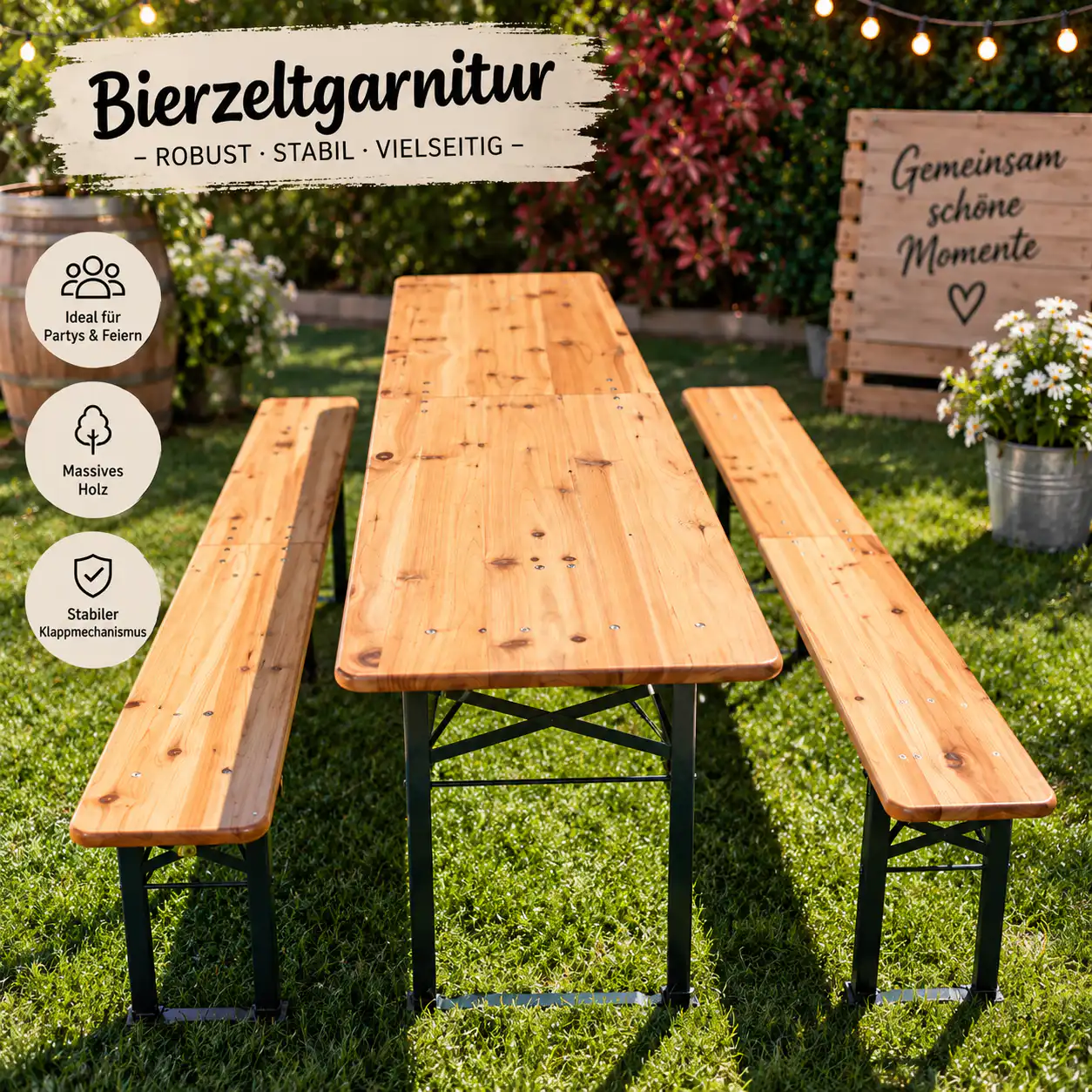 Bierzeltgarnitur aus Holz mieten